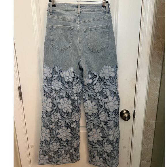 Bayeas High Waist Crystal Embellished Lace Wide Leg Jeans 26 Lesley Blue Boho - Picture 4 of 11